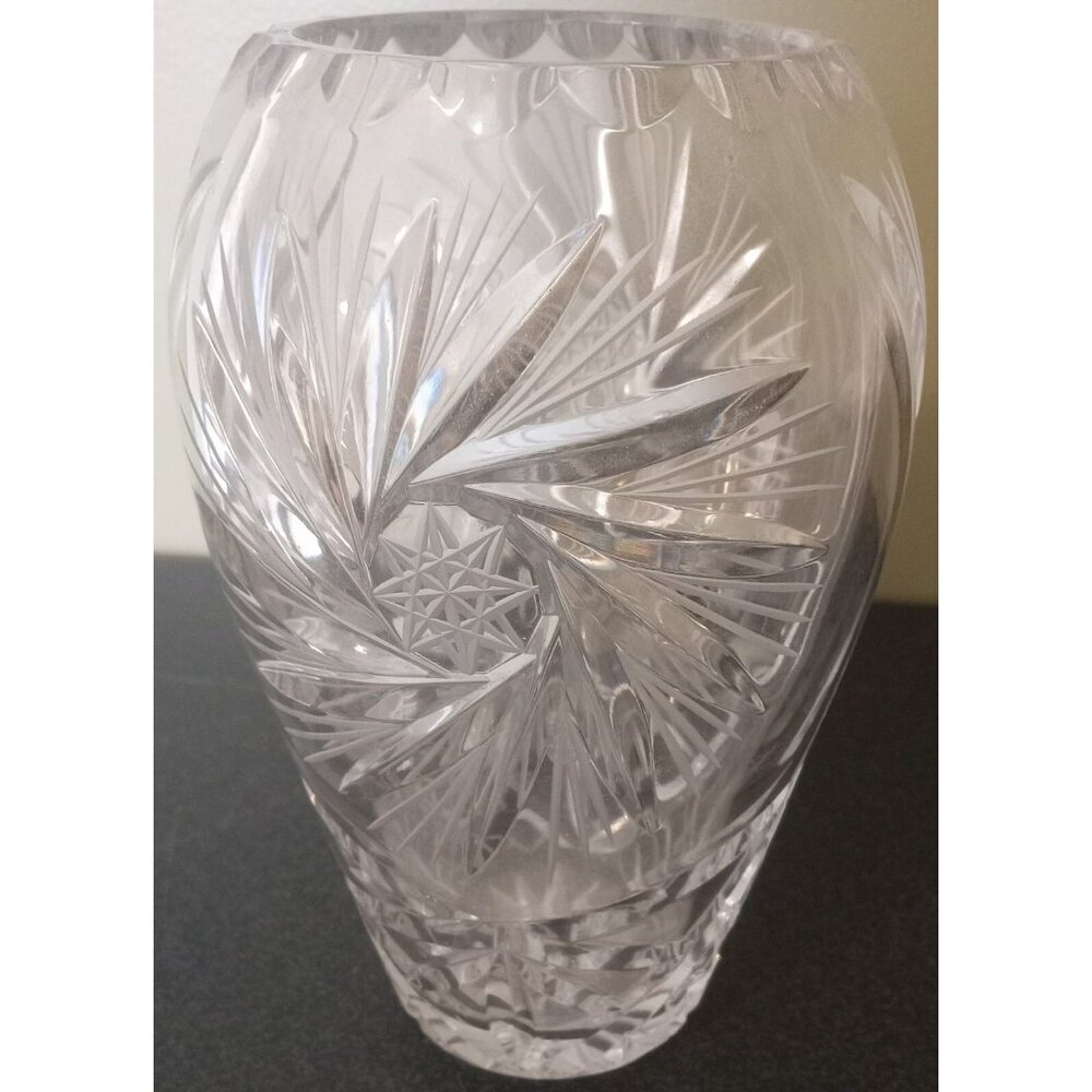 Vintage Cut Crystal Bowl – Star Pinwheel Pattern – Heavy Polished Glass